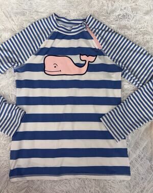 Vineyard Vines For Target Girls 14-16 Blue Striped Long Slv Whale Rashguard. Grt